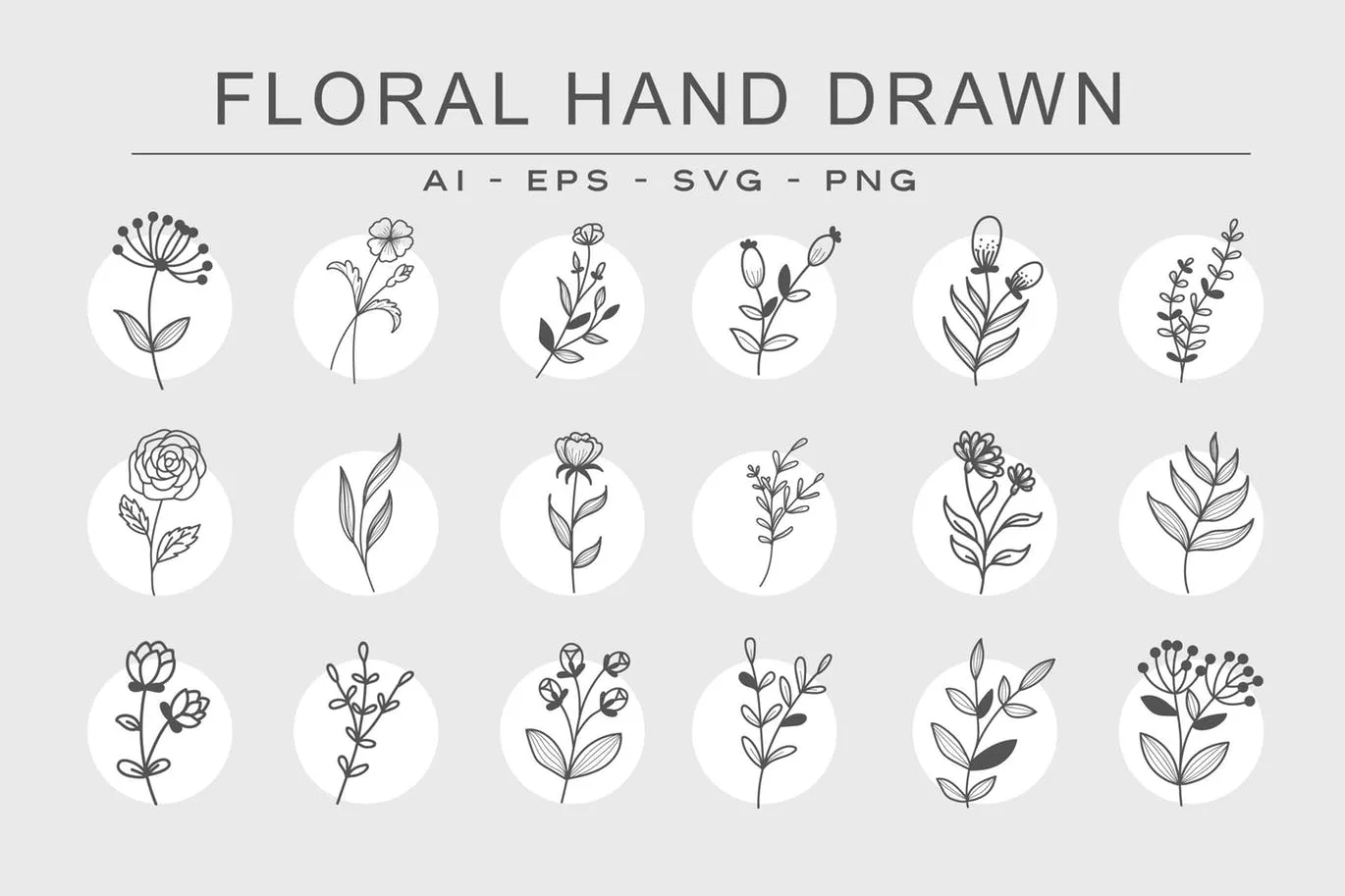 手绘花卉图案矢量格式素材 FLORAL HANDDRAWN