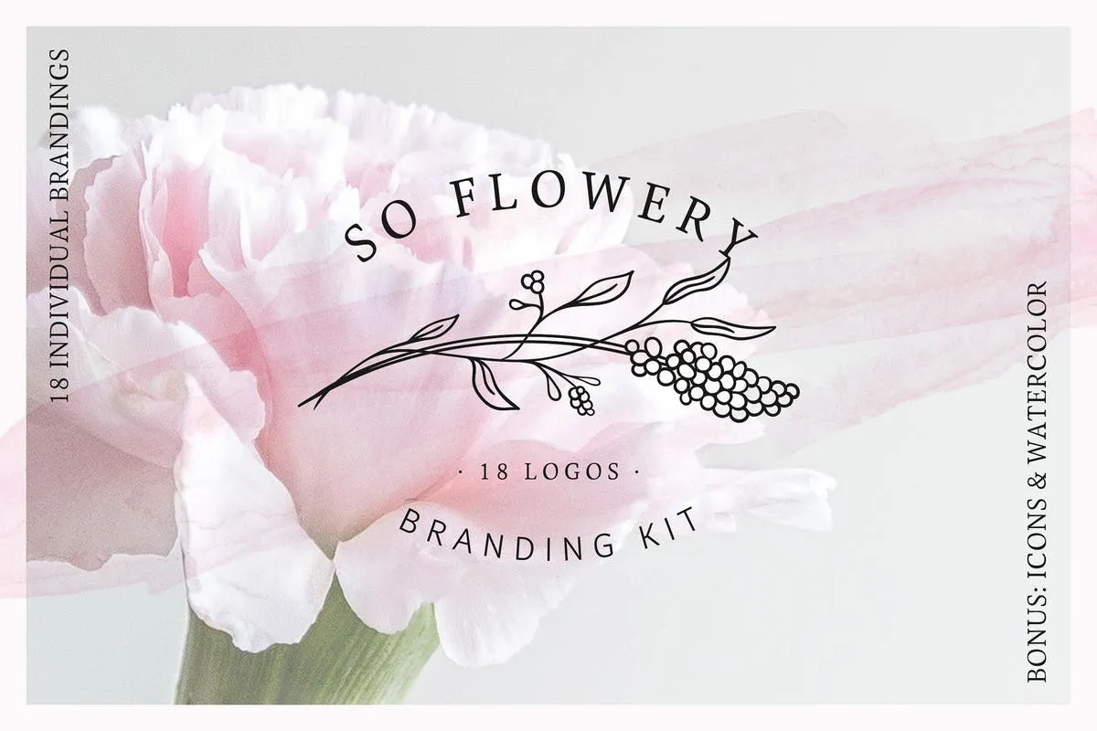 华丽的水彩花卉品牌Logo设计套装 So Flowery Branding Kit + Watercolours