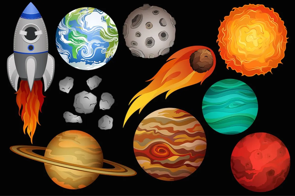 外太空星球行星空间设计元素 Space Clipart Vector, PNGamp; JPG Set