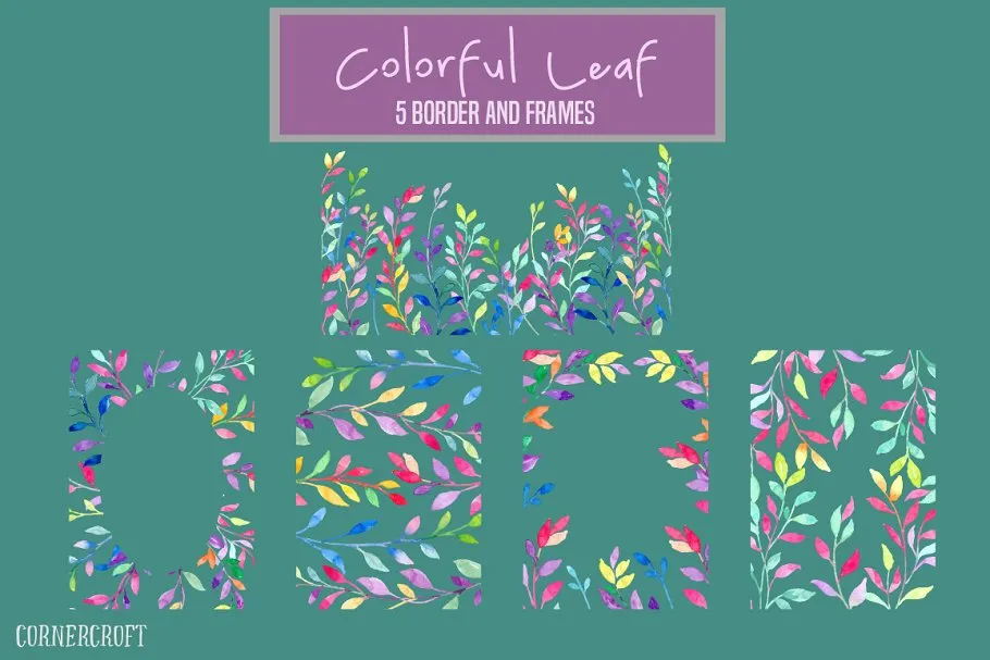 水彩树叶设计套装 Watercolour Colorful Leaf Design Kit插图(5)