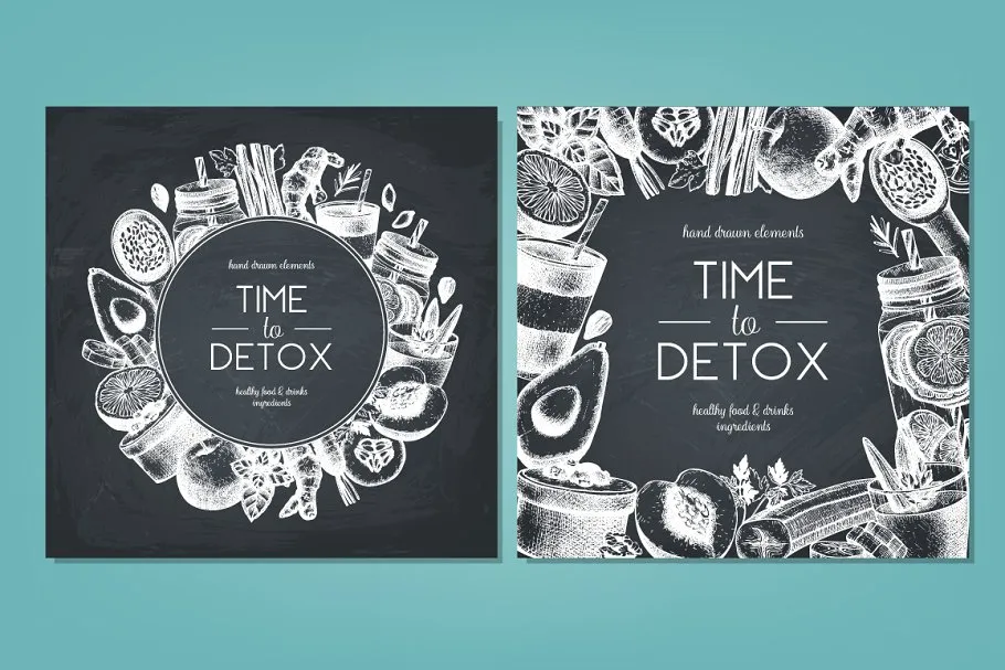 复古风格健康食品及饮料成分插画 Vegetarian Food Ingredients Set插图(6)