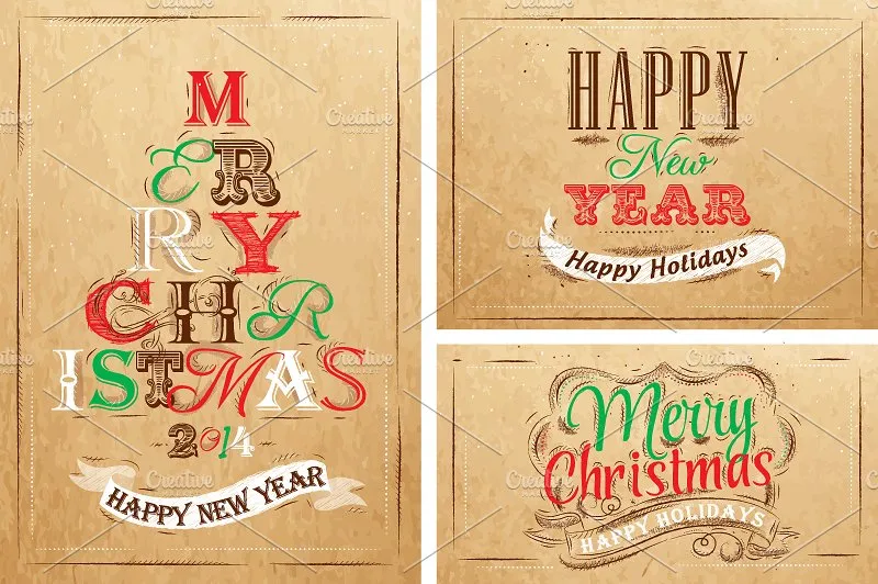 圣诞节主题手绘字体插画 Merry Christmas Lettering Collection