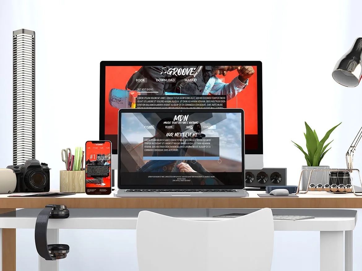 创意办公桌面响应式设计效果图预览素材库精选样机 Responsive Website PSD Mock-up Desk插图(2)