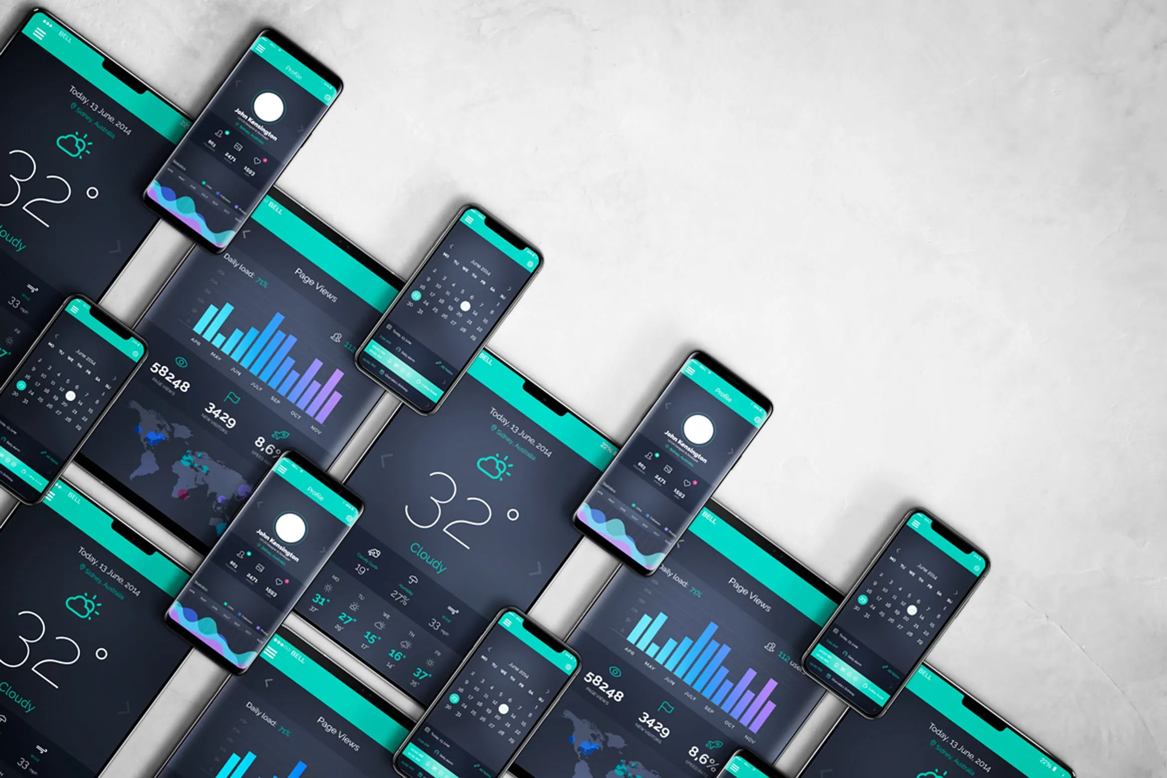 Android&iOS应用UI设计效果图样机模板v2 Android & iOS Mockup V.2插图