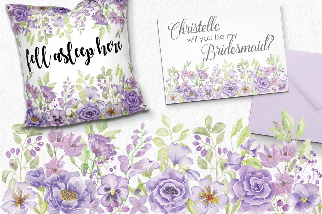 紫色水彩手绘花卉图案剪贴画PNG素材套装 Purple Passion: Watercolor Clip Art Bundle插图(4)