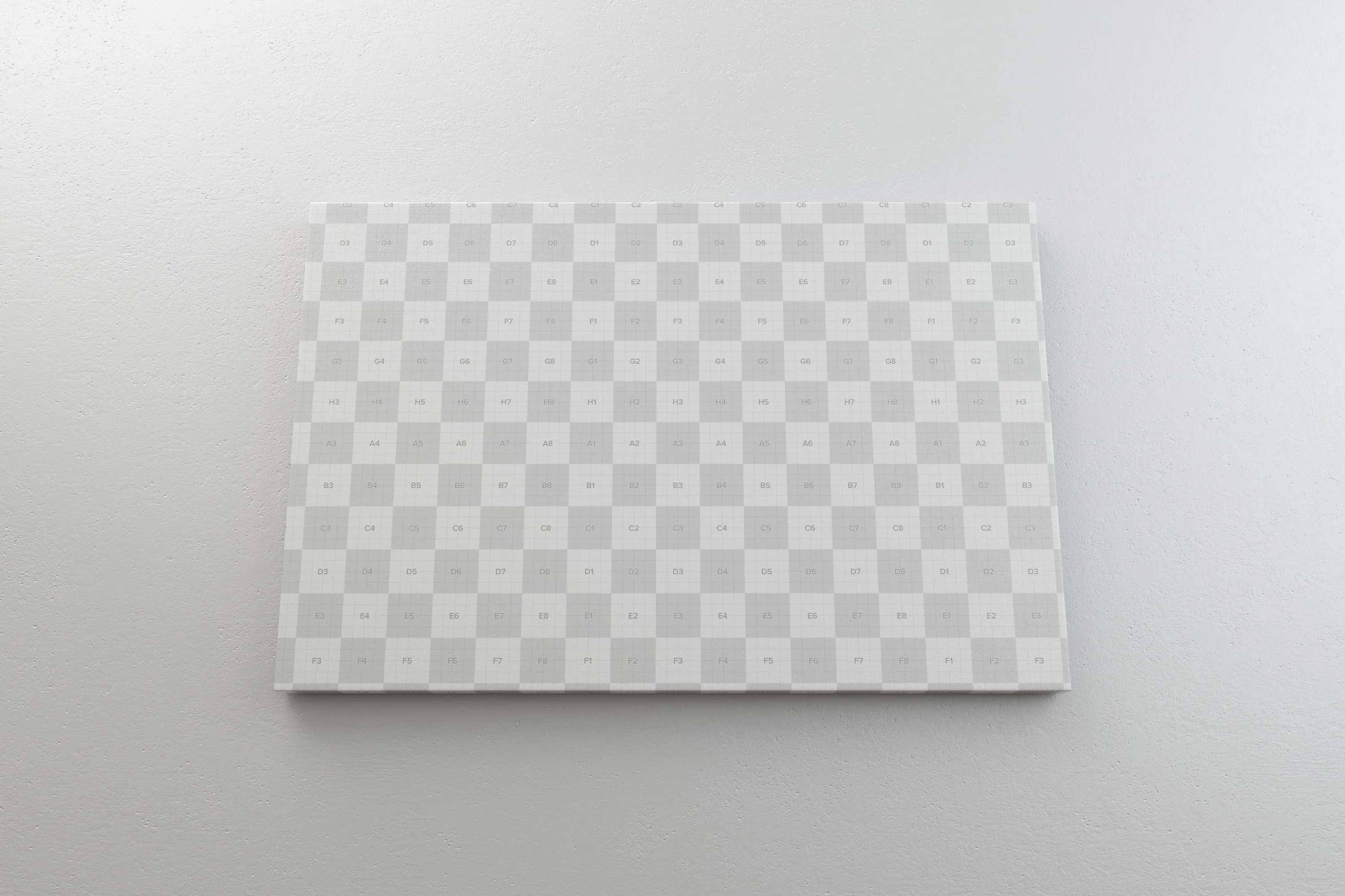 挂墙画布画框相片amp;绘画作品展览底面视图样机 3:2 Landscape Canvas Mockup Hanging on Wall, Bottom Front View