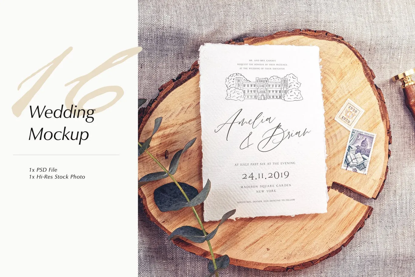 婚礼照片婚礼邀请函优雅风格设计样机像素设计精选模板v16 Wedding Photo Mockup 16