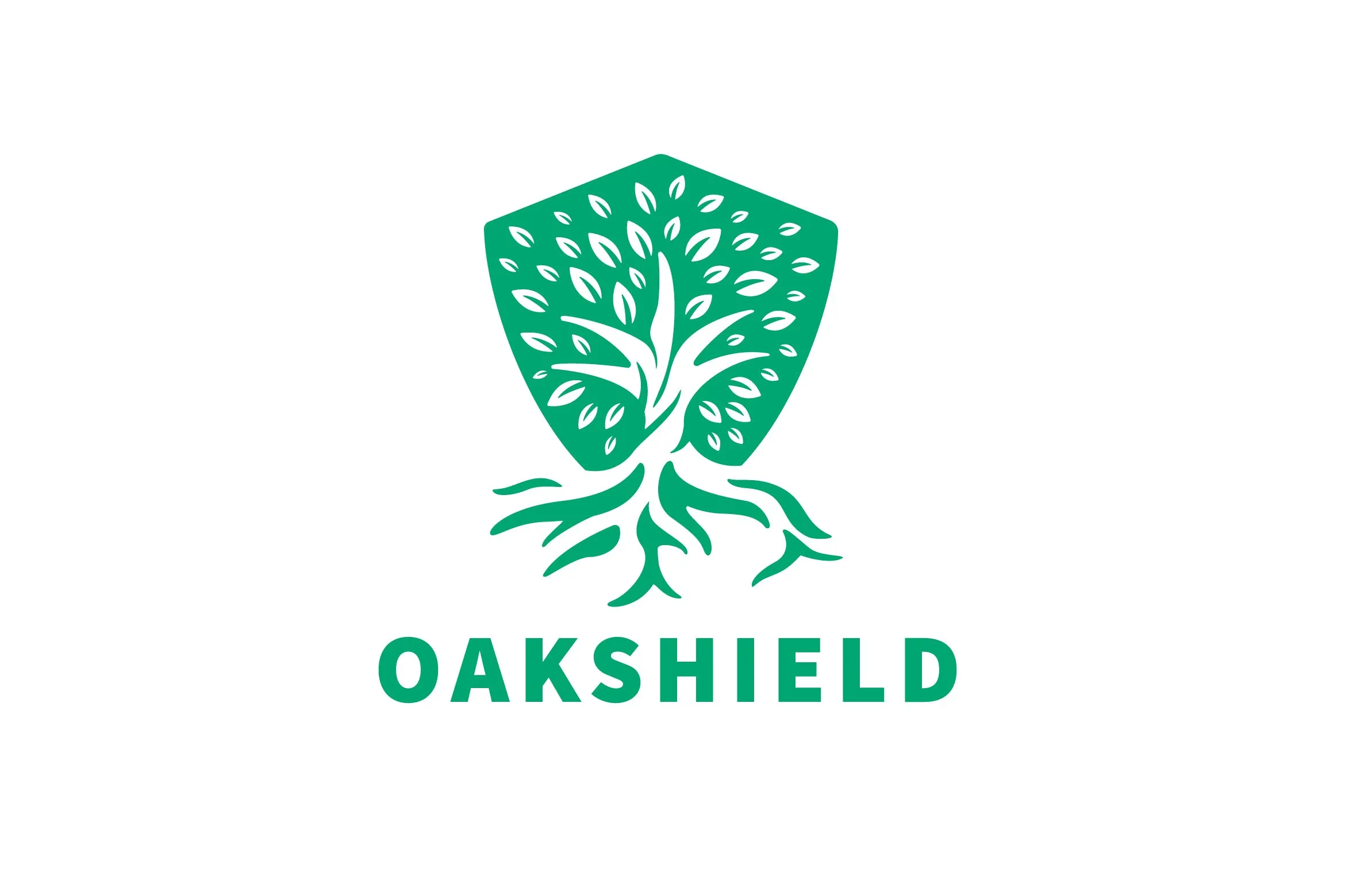 负空间设计风格橡木盾几何图形Logo设计像素设计精选模板 Oak Shield Negative Space Logo