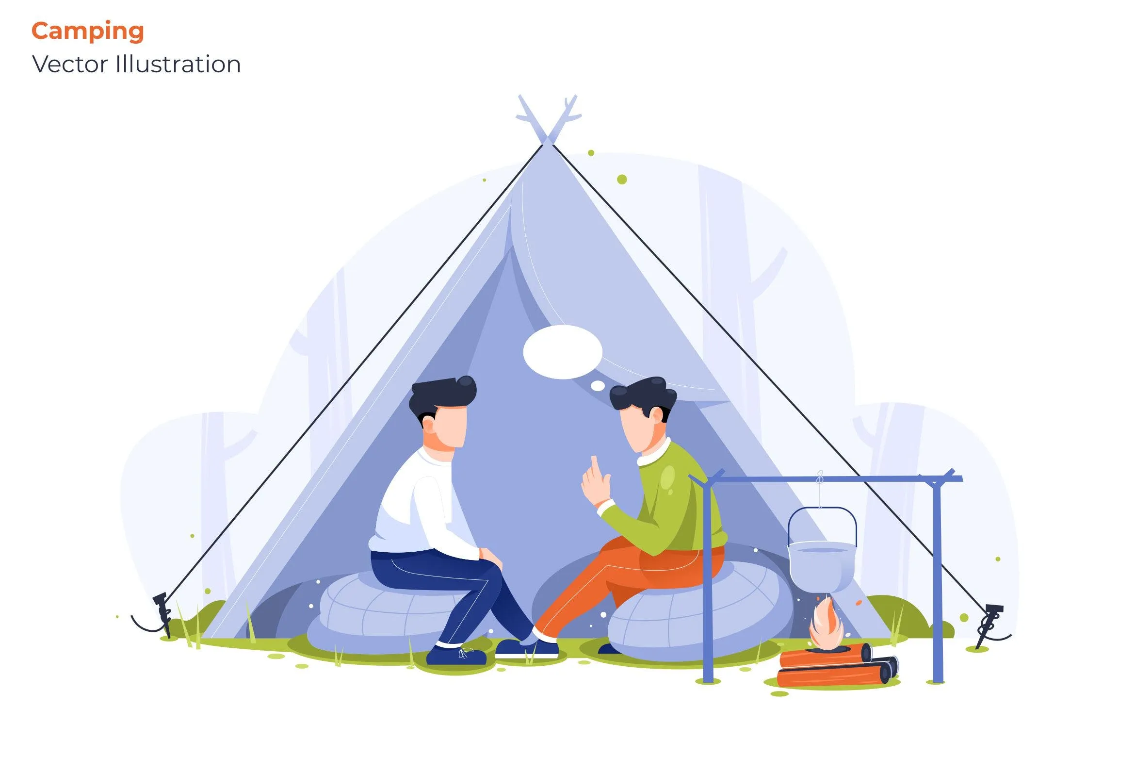野外露营场景矢量插画像素设计精选素材 Camping#8211; Vector Illustration