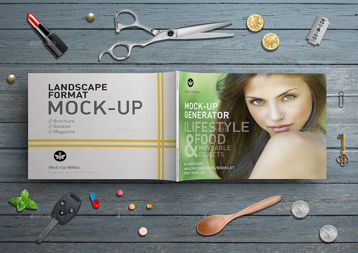 A4尺寸的杂志模型和场景生成器[psd]插图(4)