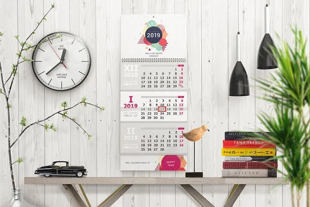 室内墙面挂历样机模板V2 Wall Calendar Mockups 02插图(1)