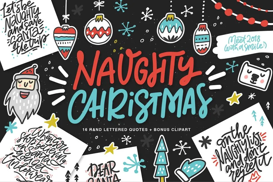 可爱圣诞祝福语amp;剪贴画素材 Fun Christmas Letteringamp; Clipart