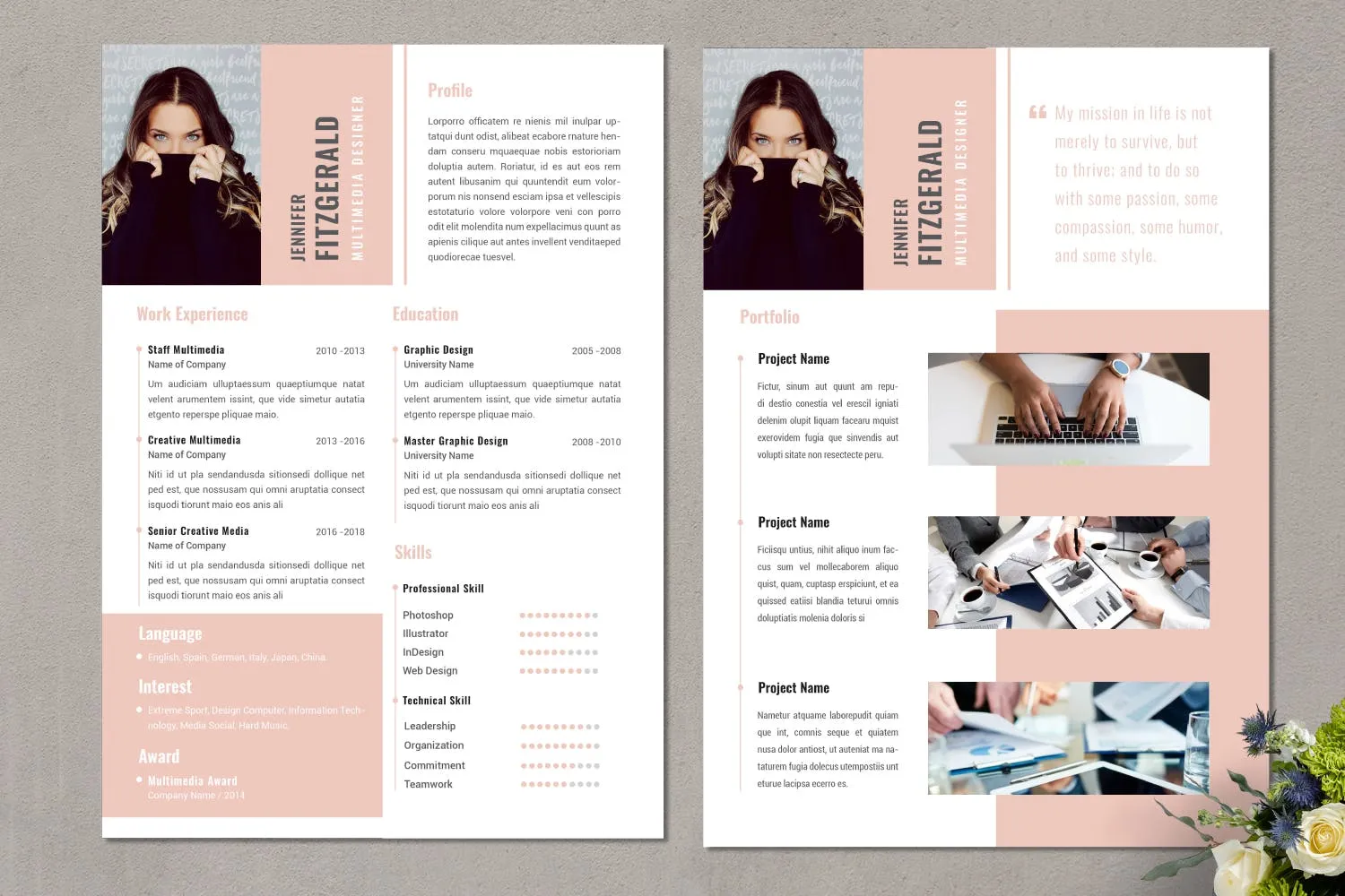 多项目经验个人履历表简历表设计模板v13 Multimedia Creative Resume  Vol.13插图(1)