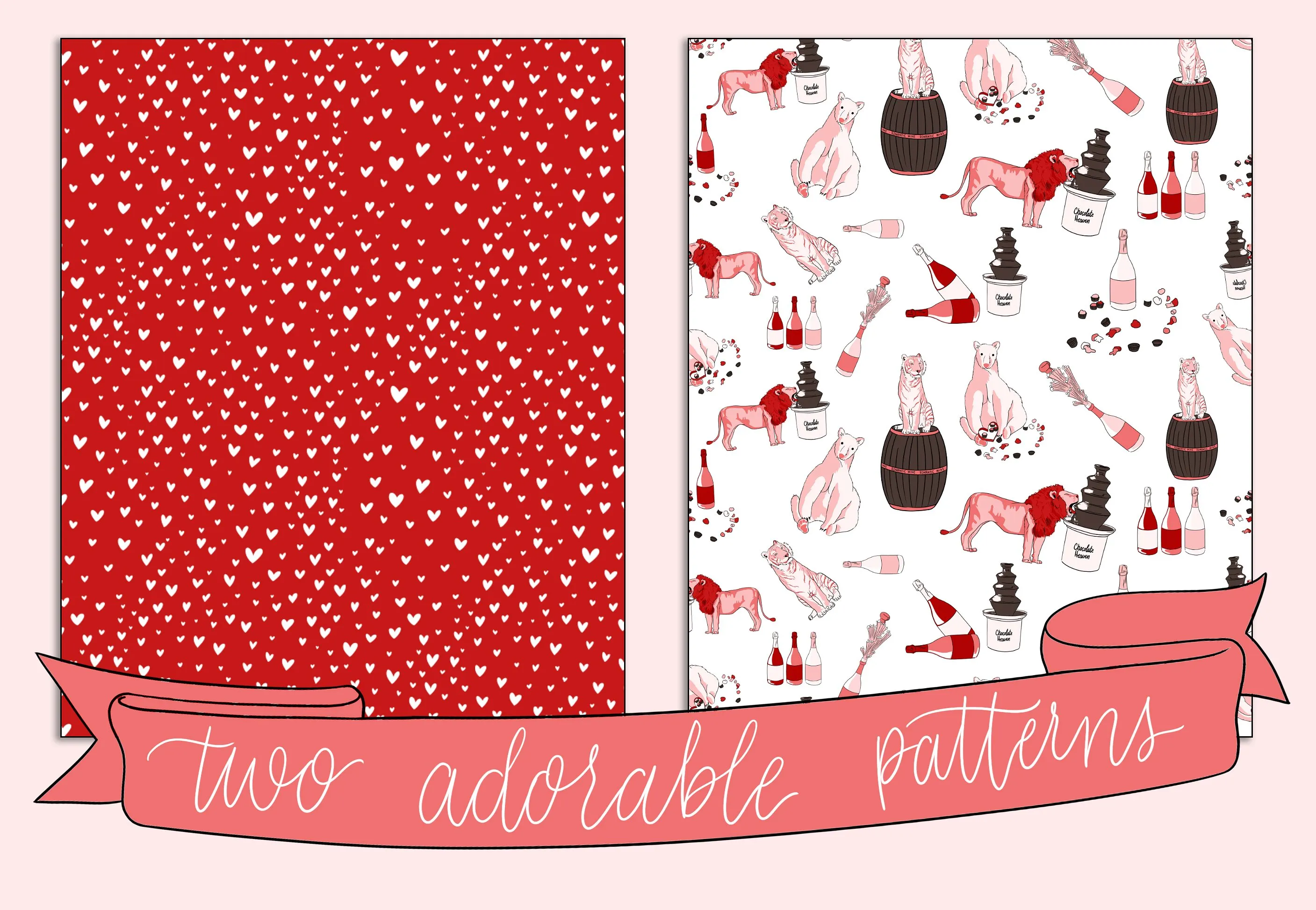 手绘风格的粉色野生动物情人节素材插图(3)