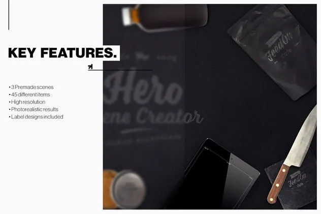 厨房必需品巨无霸场景样机模板 Hero Kitchen Essentials Mockup Creator插图(7)