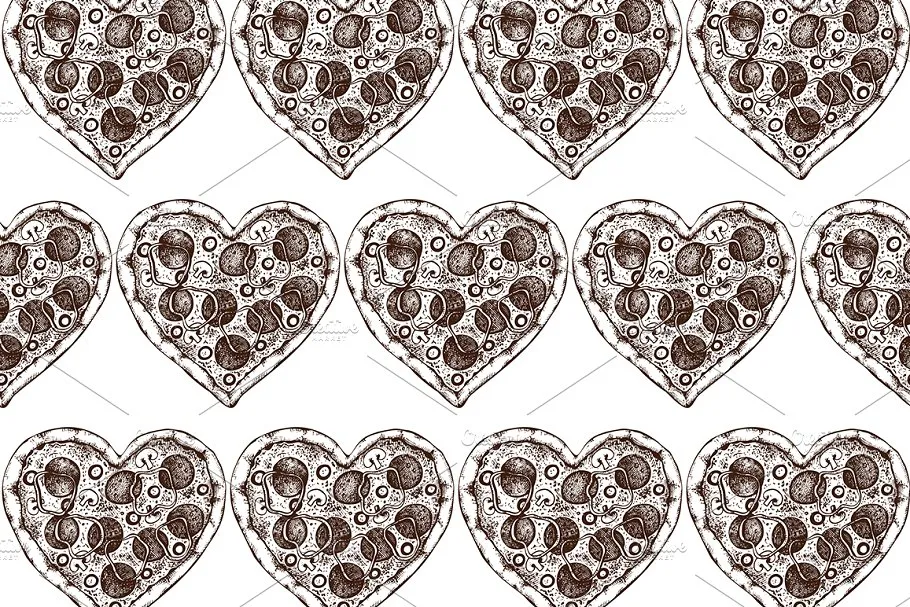 情人节主题配色食品和饮料手绘插画 Food & Drinks for Valentine’s Day插图(8)