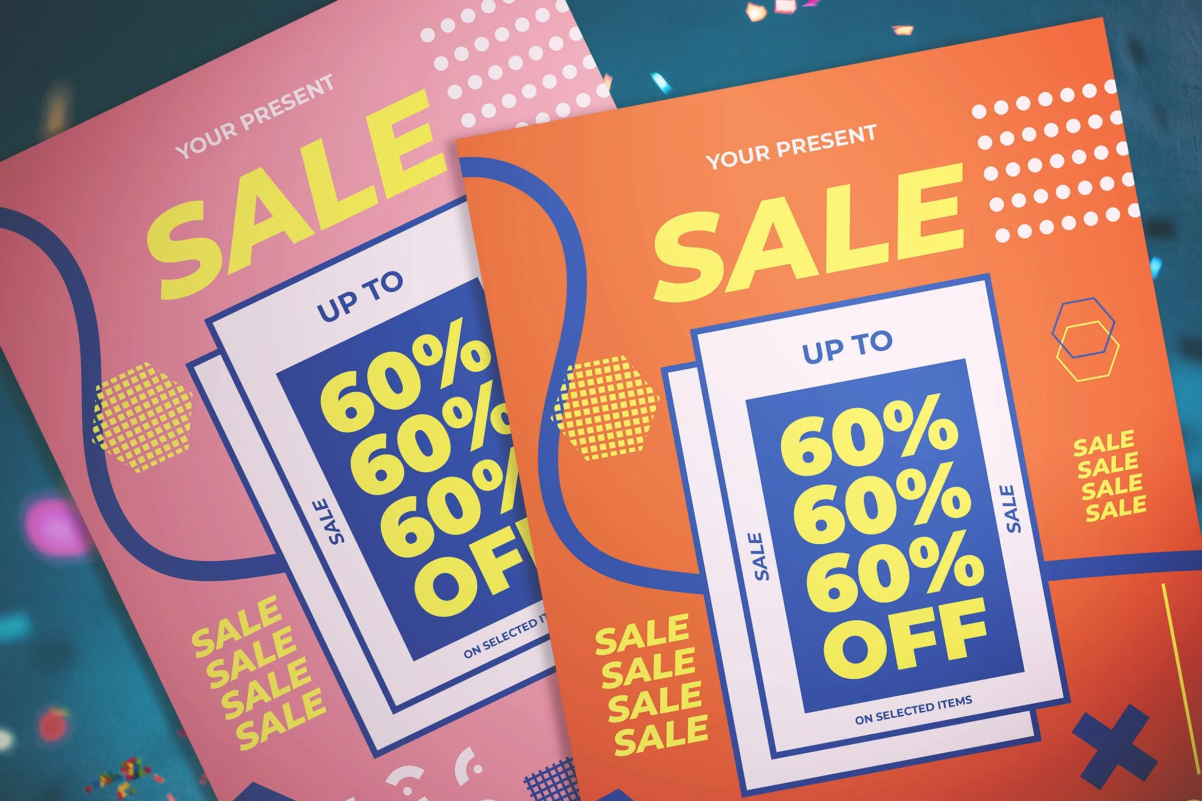 孟菲斯风格促销海报传单设计模板 Memphis Sale Flyer