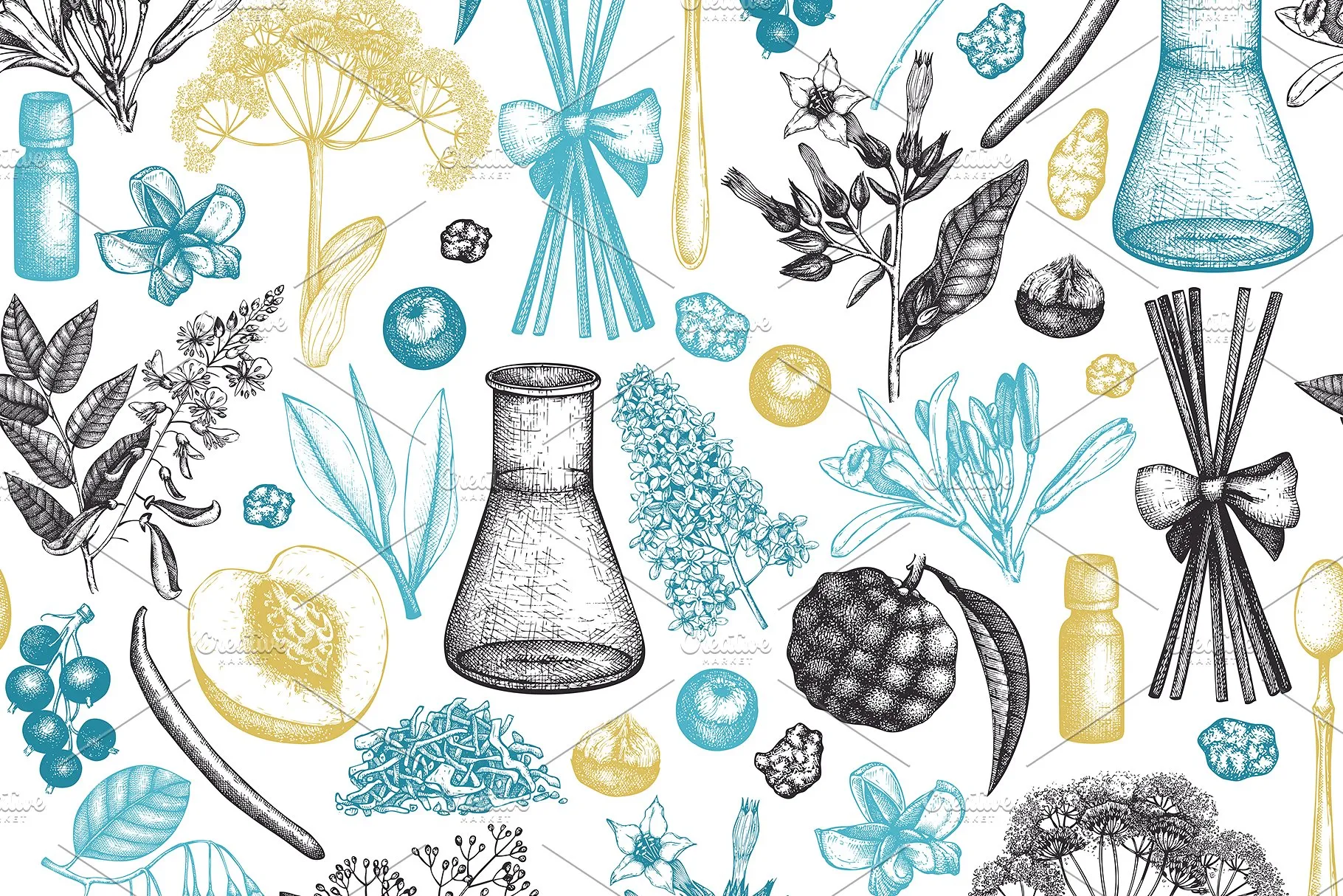 香料和化妆品成分水墨手绘插图集V.2 Perfumery & Cosmetic Ingredients v.2插图(8)