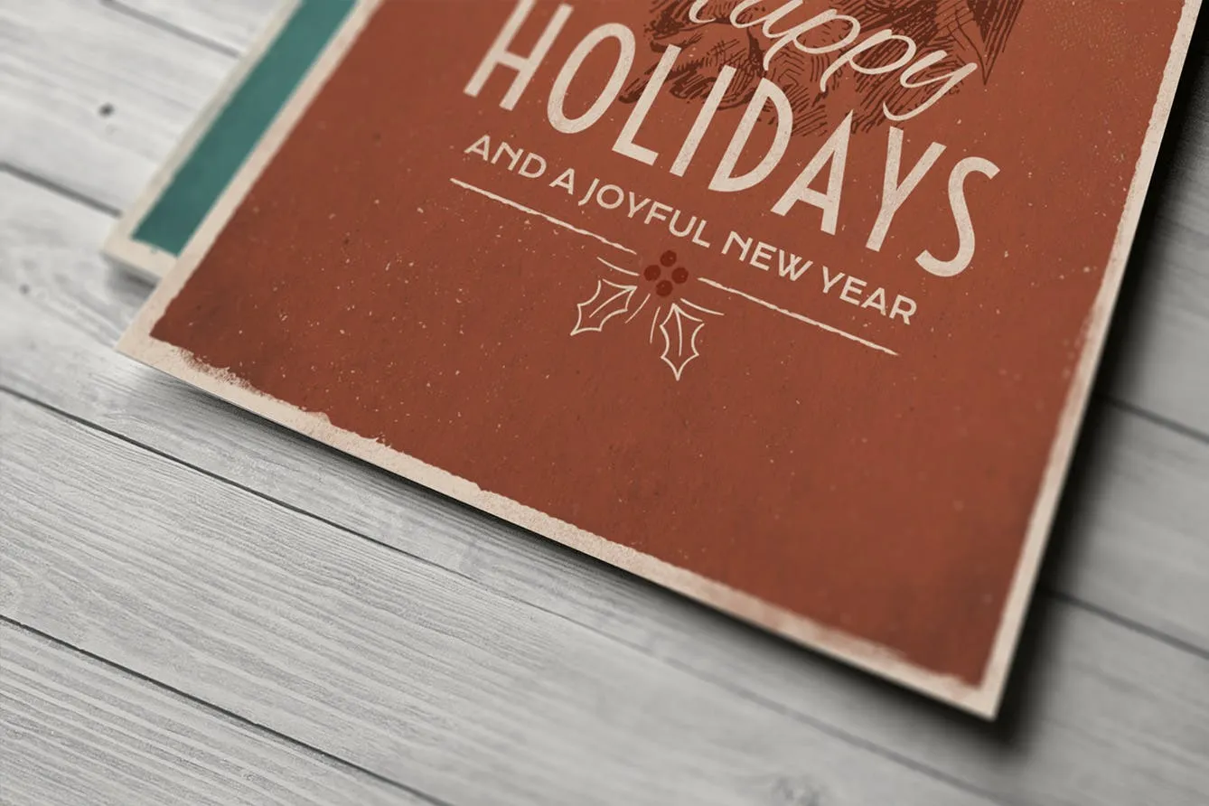 4款复古设计风格圣诞贺卡设计模板v2 4 Vintage Christmas Cards vol. 2插图(2)