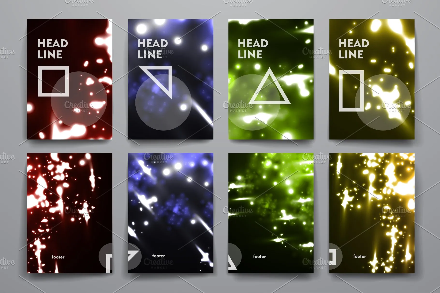 荧光斑驳光点背景画册模板 Set of Abstract Brochures插图