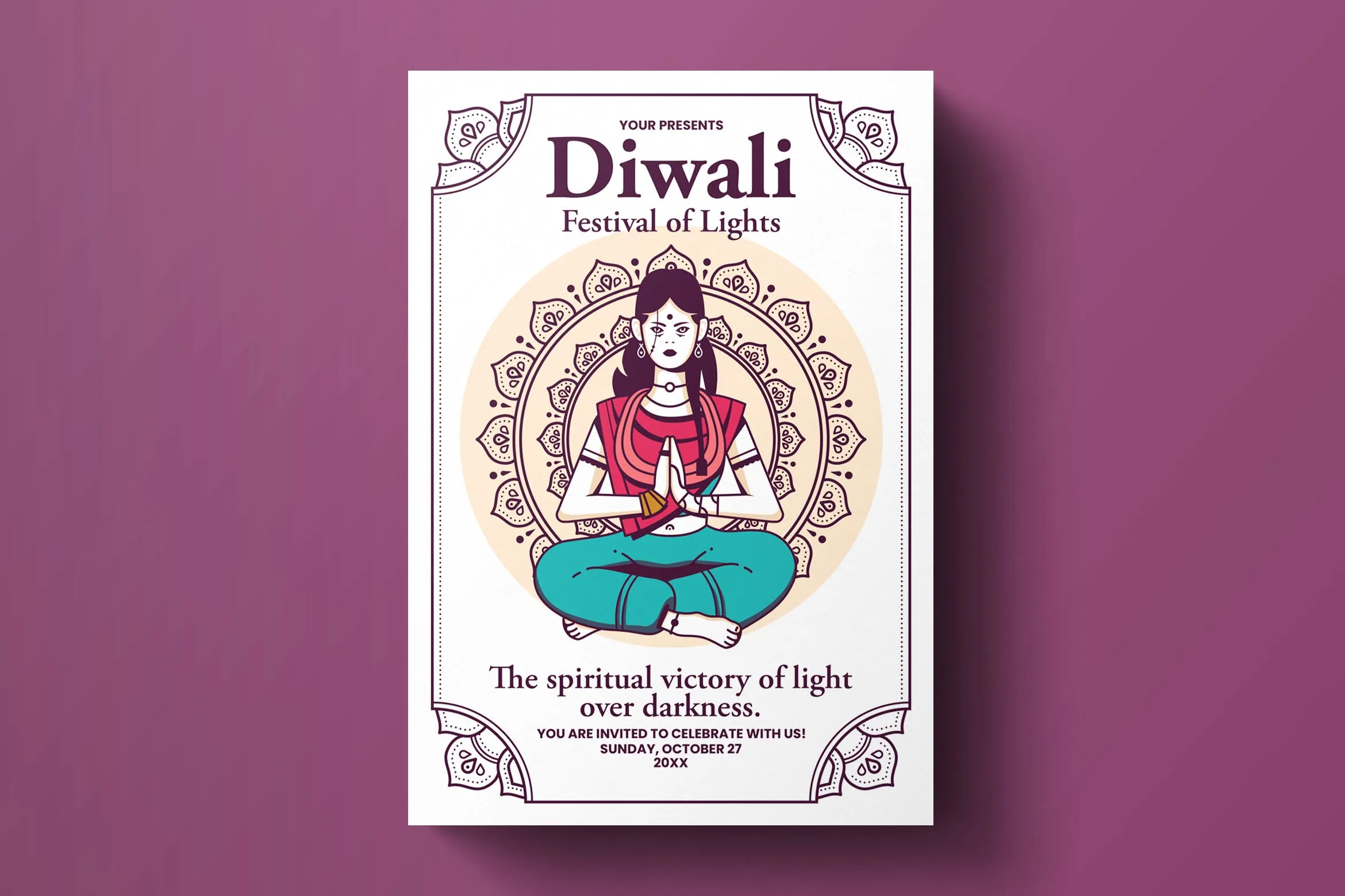 印度排灯节活动海报传单设计模板v4 Diwali Flyer Template