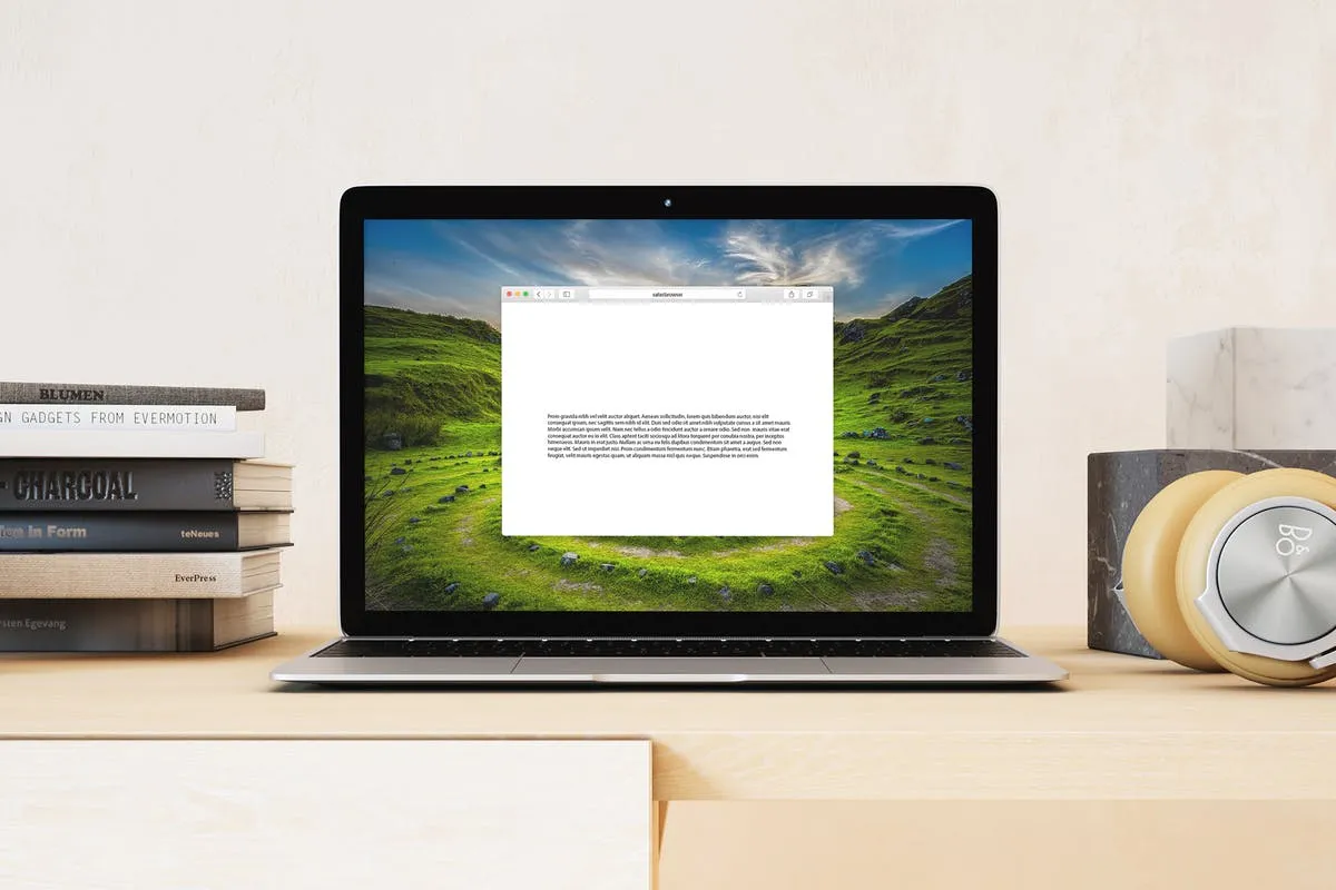 超级本笔记本电脑网页设计展示样机模板 Laptop Mock-up#8211; Interior Set