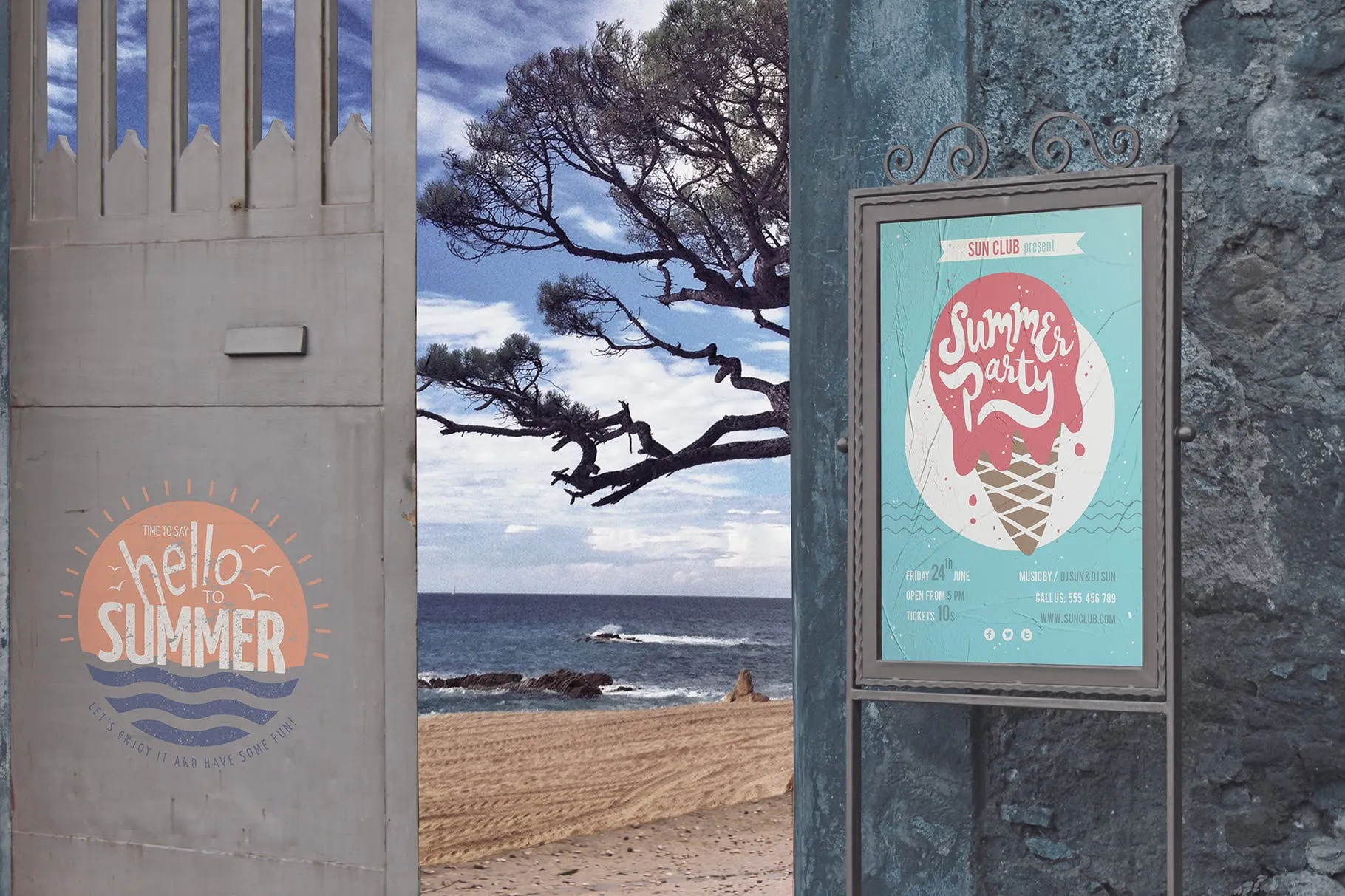 入口处海报/告示张贴效果图样机模板 Entrance Backgrounds Poster Mockup插图(3)