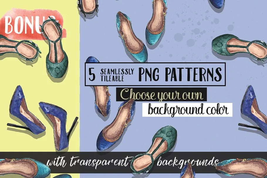 20双手绘高跟鞋水彩插画 20 Pairs of Summer Shoes插图(3)