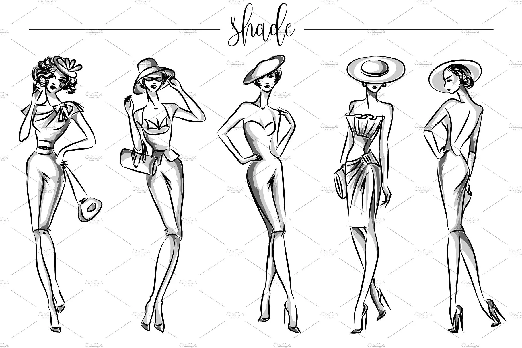 典雅时尚的时装模特手绘矢量素材合辑下载[ai,eps,png]插图(8)