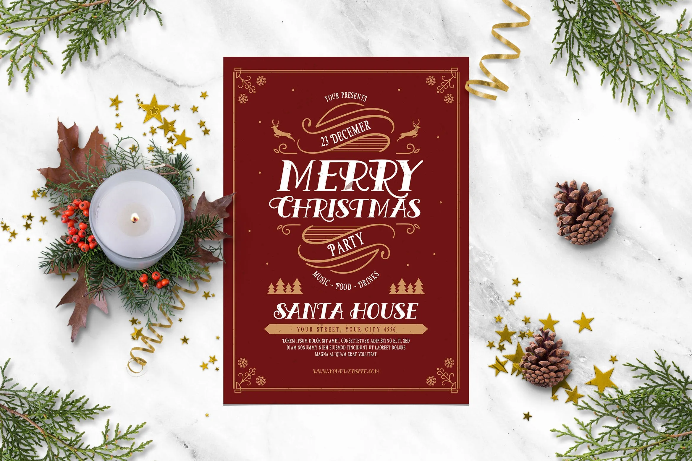 复古圣诞庆祝活动海报设计模板 Vintage Christmas Celebration插图