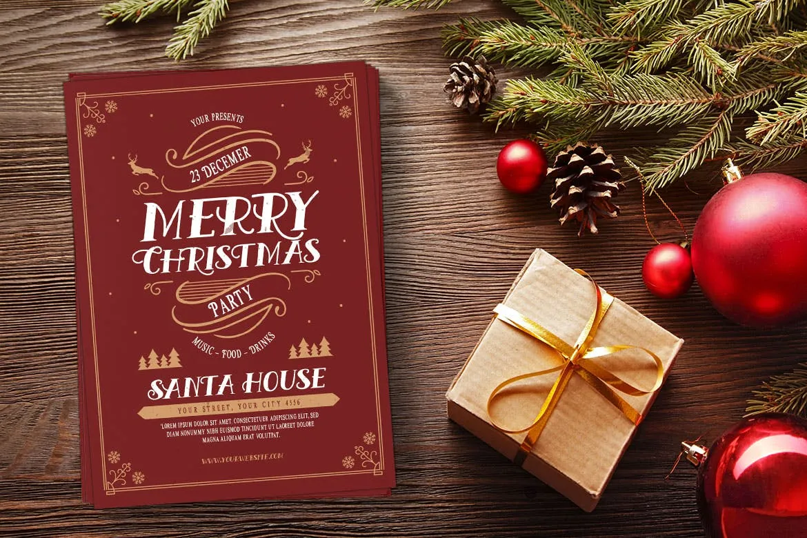 复古圣诞庆祝活动海报设计模板 Vintage Christmas Celebration插图(2)