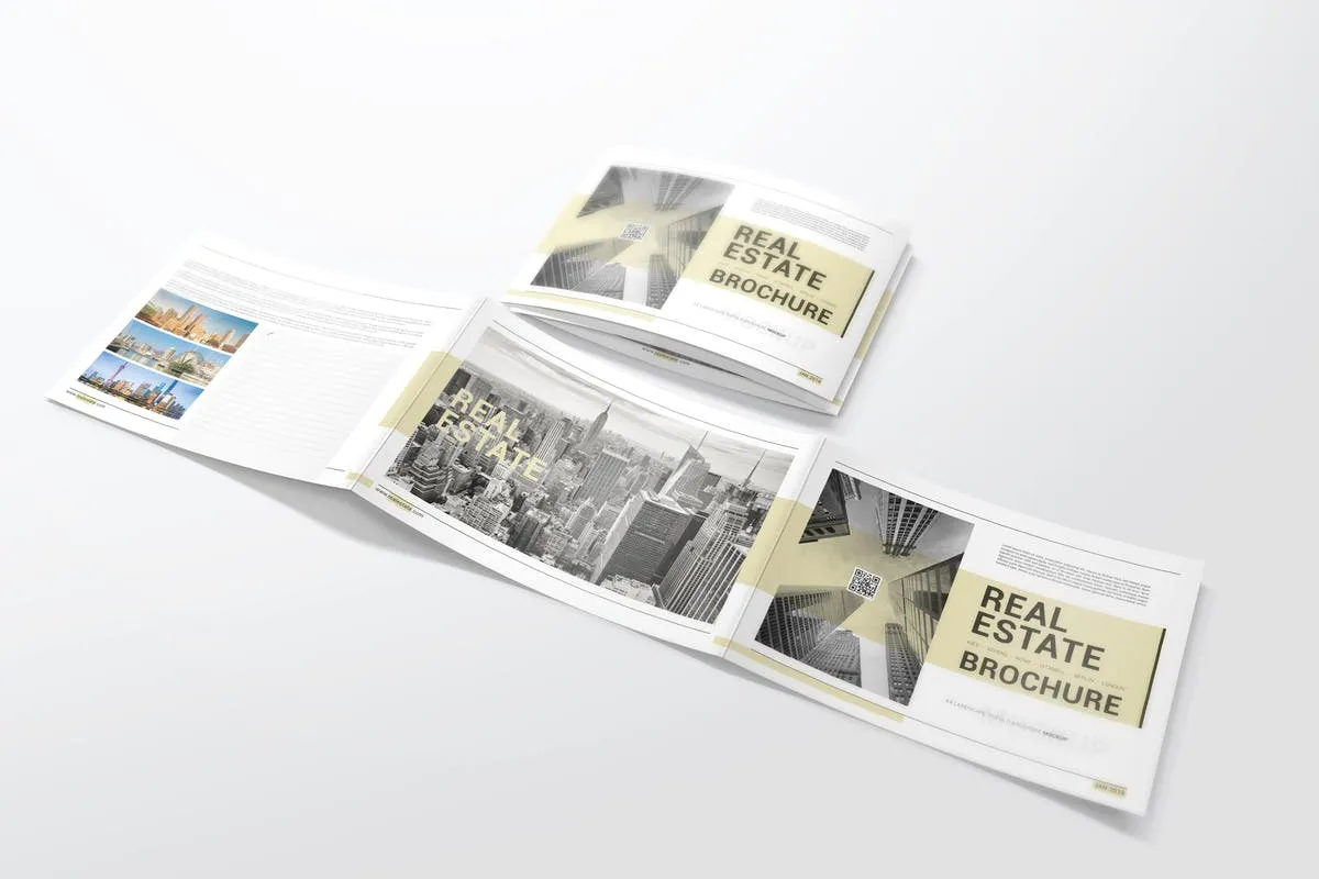 时尚简约A4三折宣传册样机 A4 Trifold Brochure Mockups插图