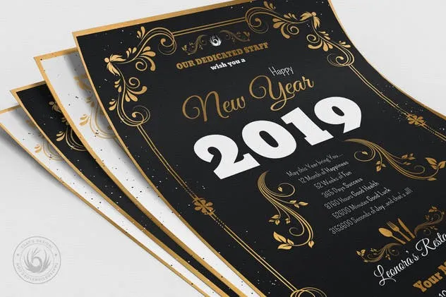 高级餐厅豪华金边框新年聚餐菜单PSD模板V1 New Year Menu Template V1插图(6)