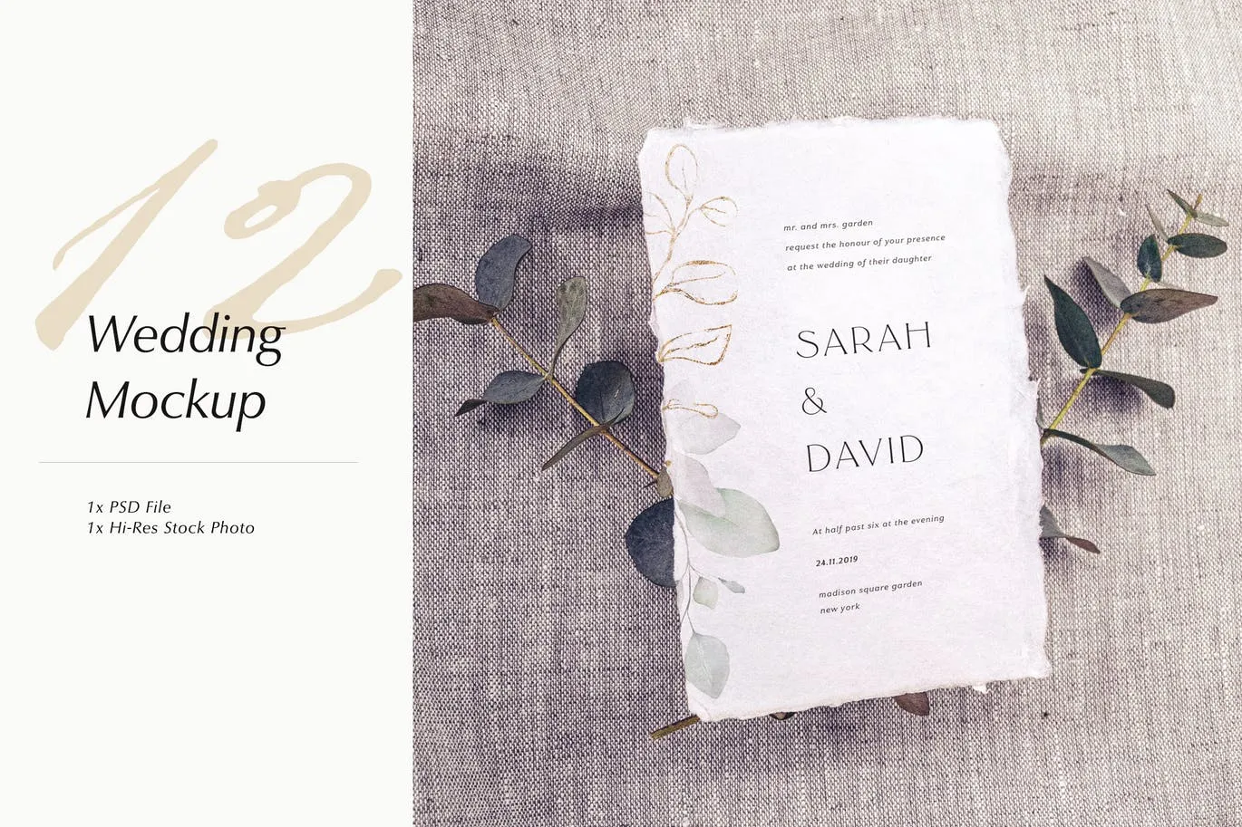 婚礼照片婚礼邀请函优雅风格设计样机像素设计精选模板v12 Wedding Photo Mockup 12