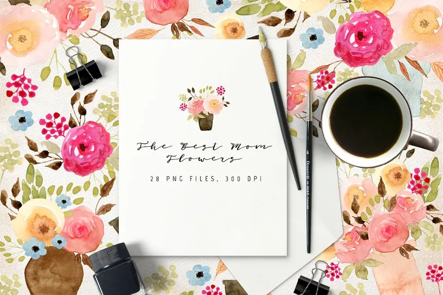 优雅水彩康乃馨手绘插画 The Best Mom Flowers