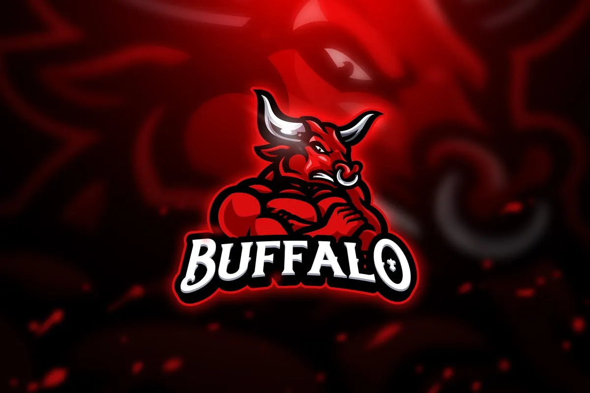 愤怒的公牛电子竞技吉祥物Logo标志设计模板V2 Buffalo 2#8211; Mascotamp; Esport Logo