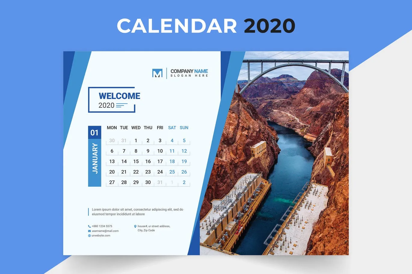 基建amp;建筑企业定制2020年日历表设计模板 Desk Calendar 2020