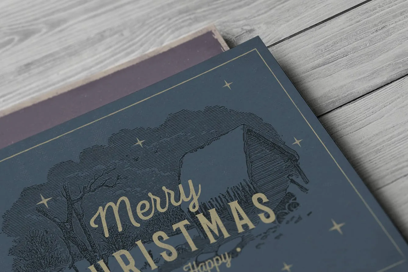 4款复古设计风格圣诞贺卡设计模板v2 4 Vintage Christmas Cards vol. 2插图(3)