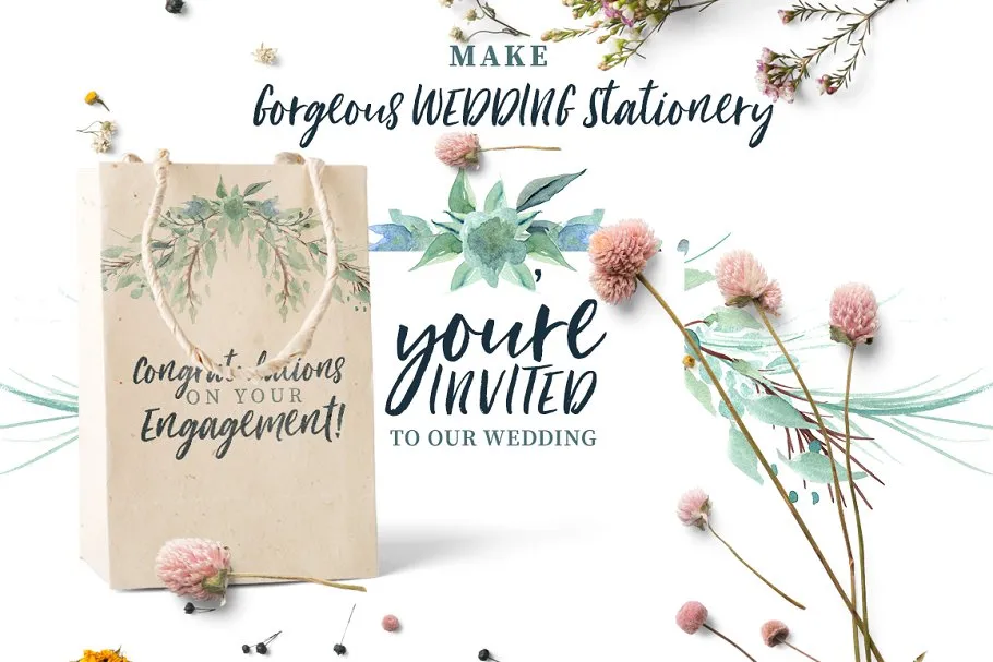 手写英文字体&手绘水彩花卉剪贴画 Loving Saskia Font & Graphics Bundle插图(19)