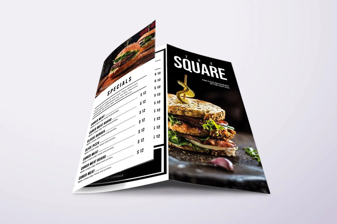 经典极简三折页A4&美国信纸大小餐厅菜单模板 Classic Minimal Trifold A4 & US Letter Food Menu插图(3)