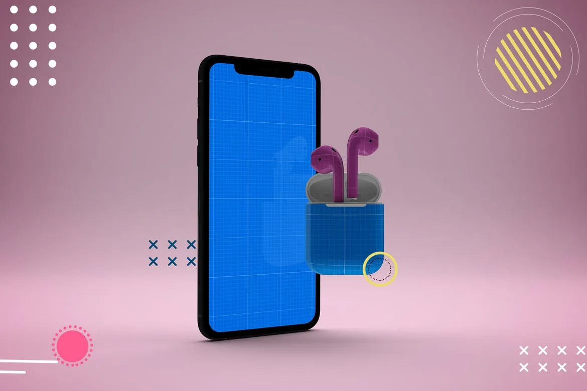 抽象设计风格iPhone 11手机&AirPods耳机素材库精选样机模板 Abstract iPhone 11 & AirPods Mockup插图(9)