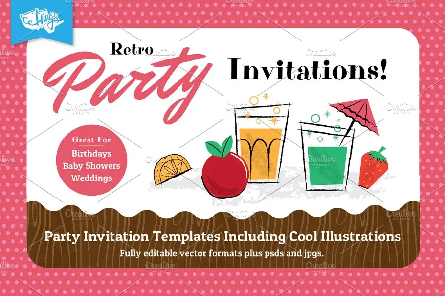 复古风格儿童派对聚会邀请函 Retro Children#8217;s Party Invitations
