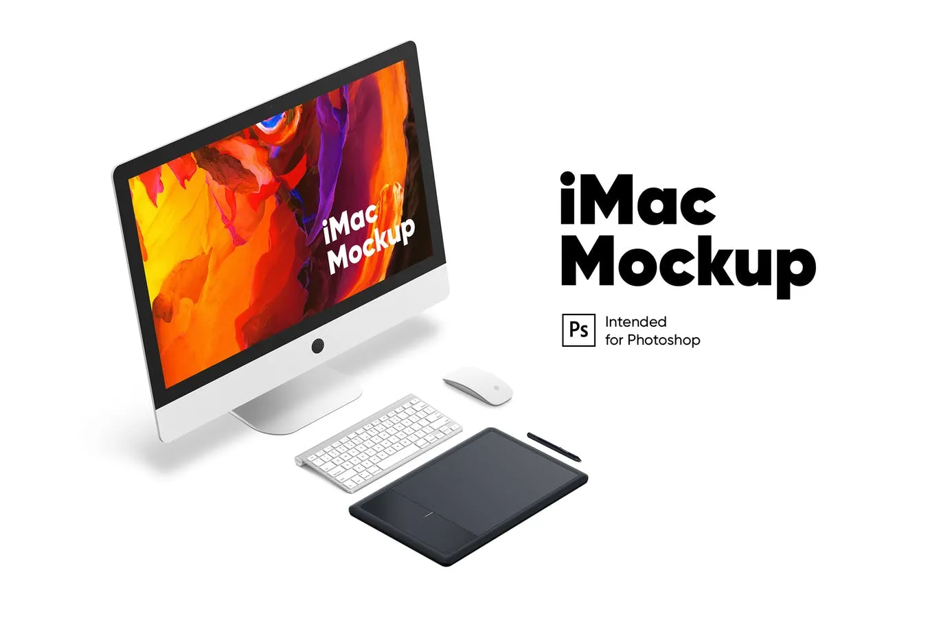 简约工作场景iMac一体机电脑设计演示像素设计精选样机模板 Workplace iMac mockup