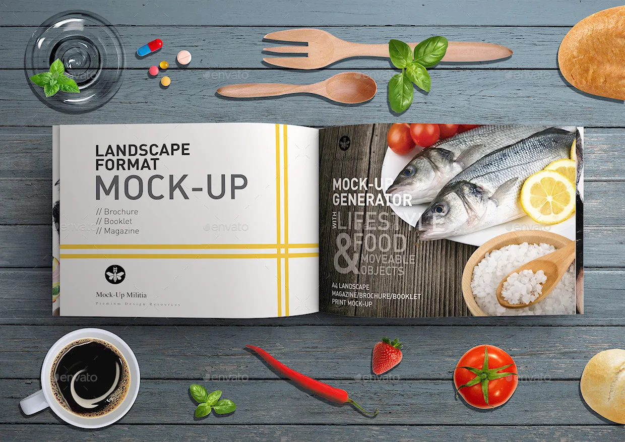 A4尺寸的杂志模型和场景生成器[psd]插图