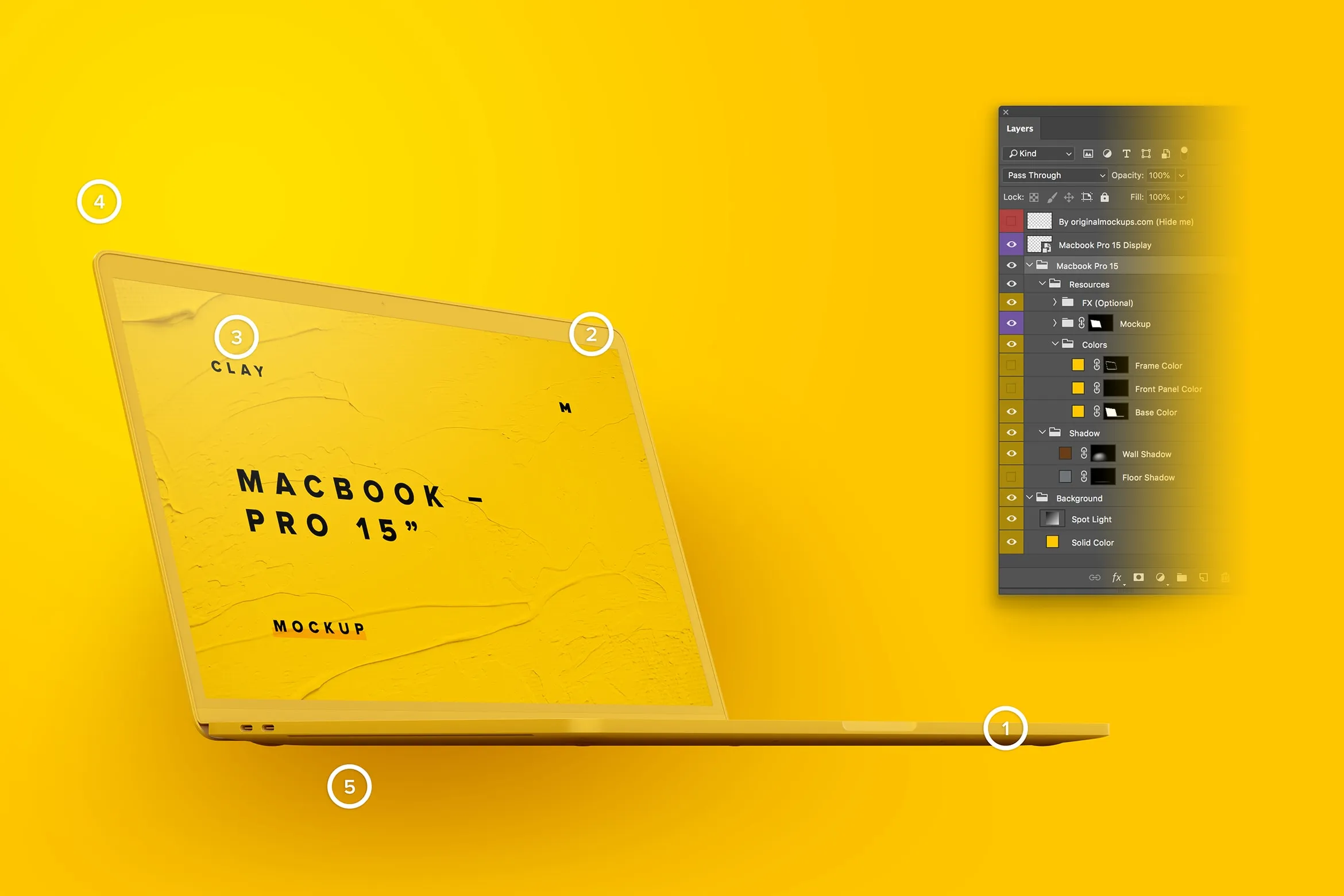 陶瓷黏土材质MacBook Pro笔记本电脑左前视图样机 Clay MacBook Pro 15" with Touch Bar, Front Left View Mockup插图(4)