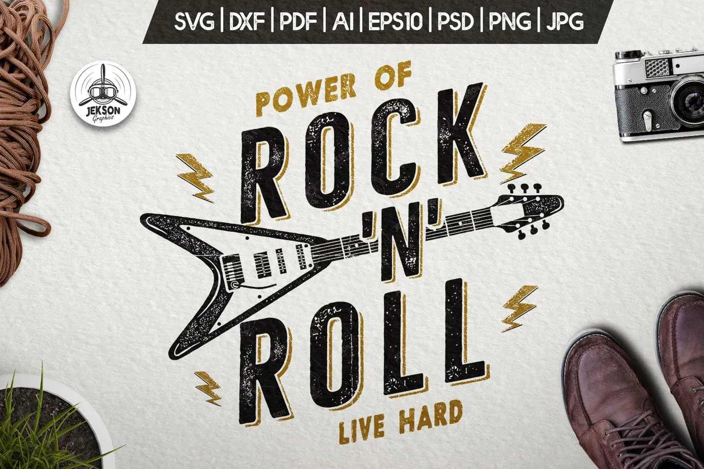 T恤复古设计风格摇滚音乐主题印花图案插画 Music Rock n Roll Print for T-Shirt, Retro Design插图(1)