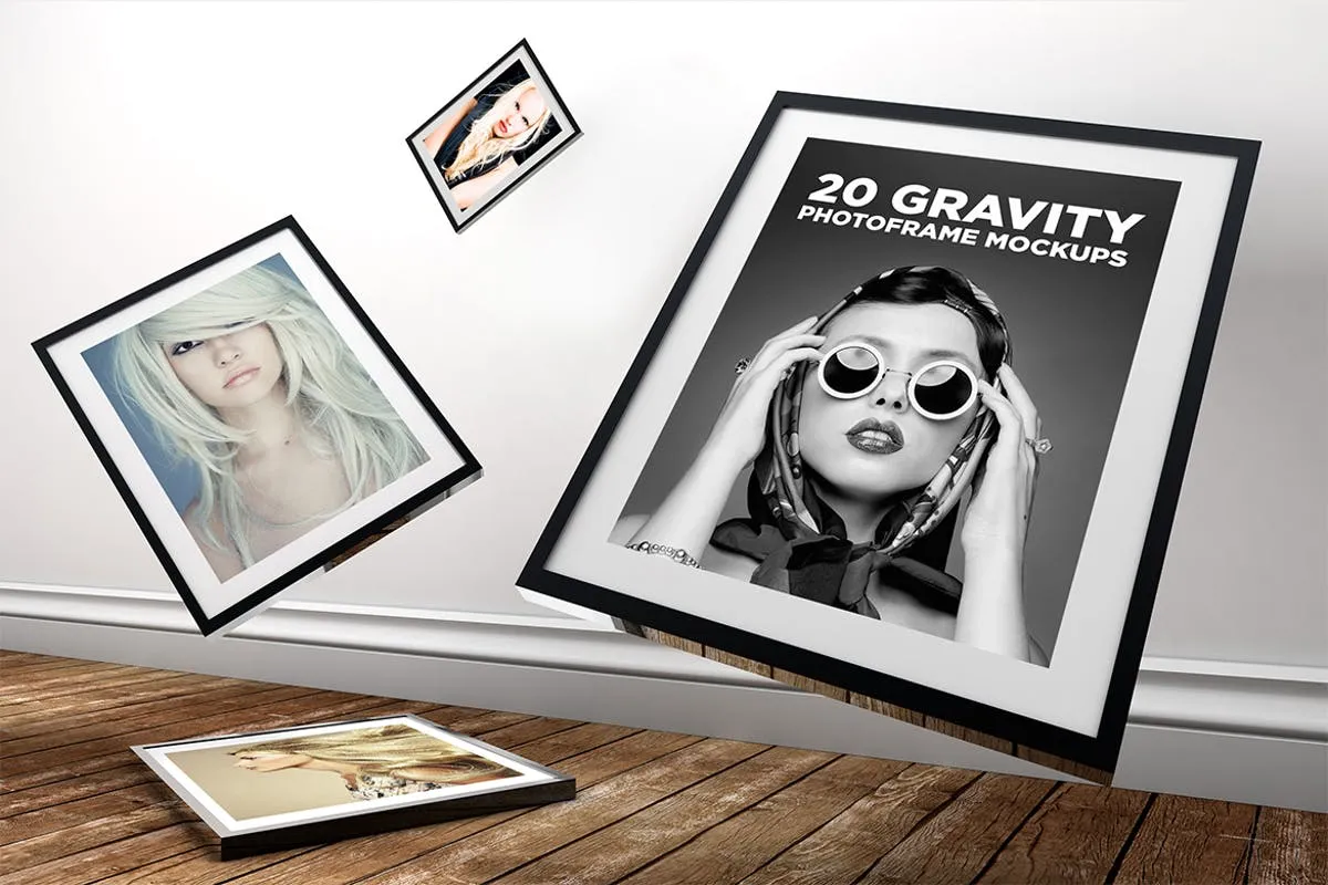20款实木质感画框样机模板 20 Gravity Photo Frame Mockups