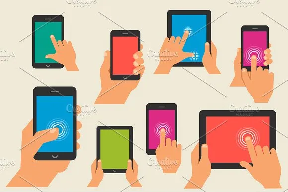 10个矢量手持智能手机和电脑插画 Hand holding smart phone#038; computers