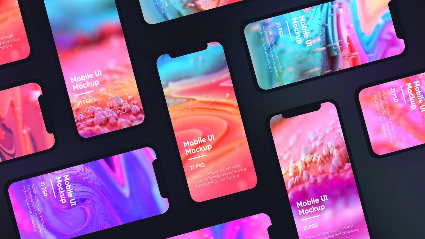 黑色iPhone手机UI界面设计效果图等距网格样机模板 Dark iPhone Mockup插图(6)