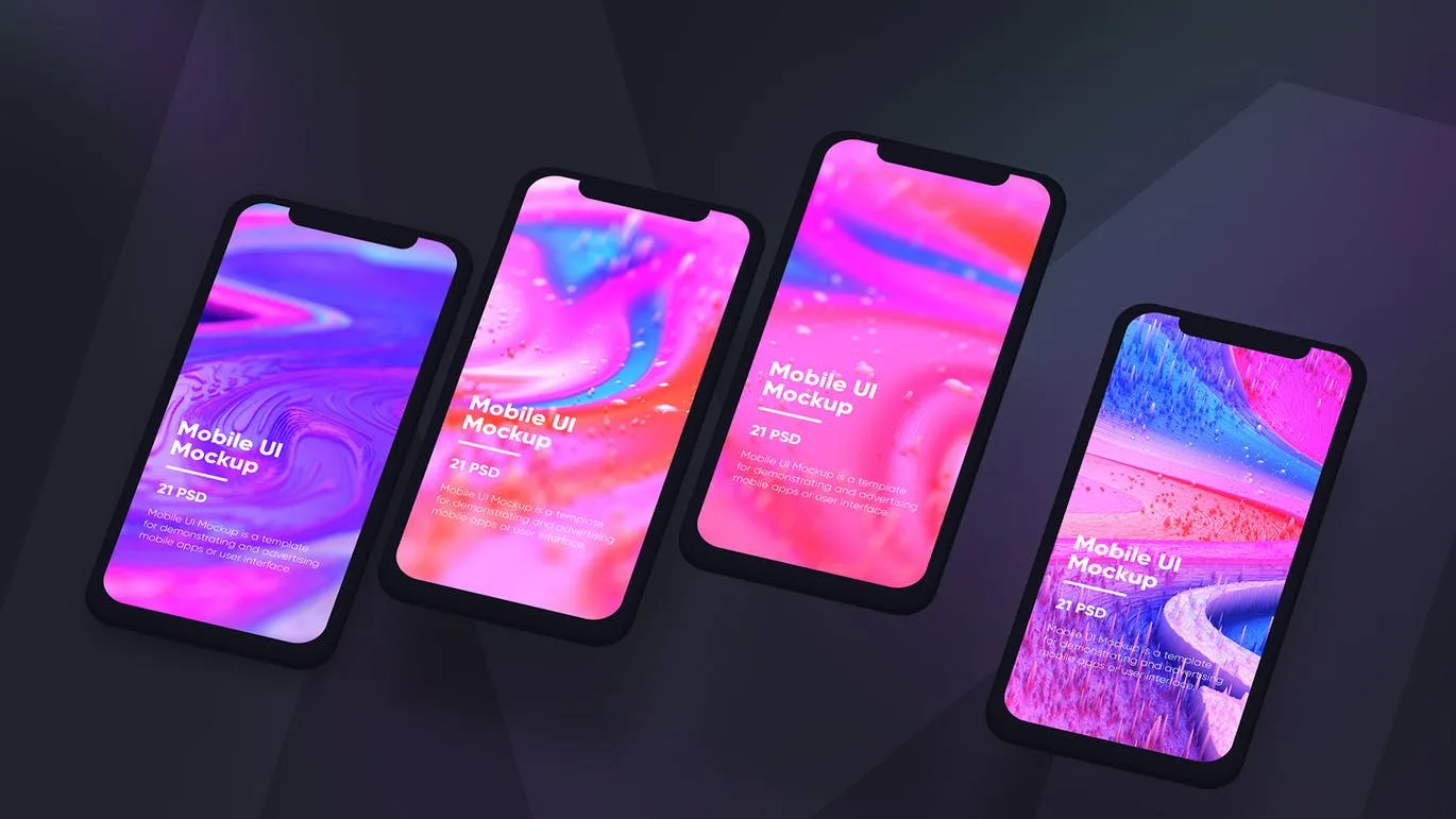 黑色iPhone手机UI界面设计效果图等距网格样机模板 Dark iPhone Mockup插图(9)